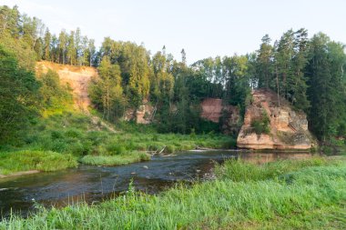 kumtaşı kayalıklarla Gaujas Milli Parkı, Letonya