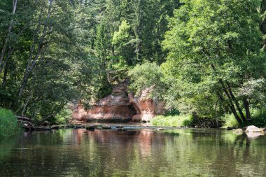 kumtaşı kayalıklarla Gaujas Milli Parkı, Letonya
