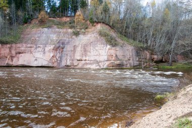 kumtaşı kayalıklarla Gaujas Milli Parkı, Letonya