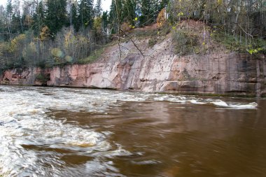 kumtaşı kayalıklarla Gaujas Milli Parkı, Letonya