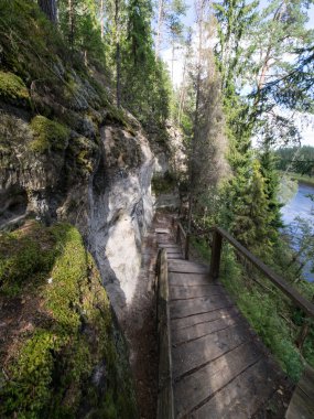 Antik kumtaşı kayalıklarla Gaujas Milli Parkı, Letonya