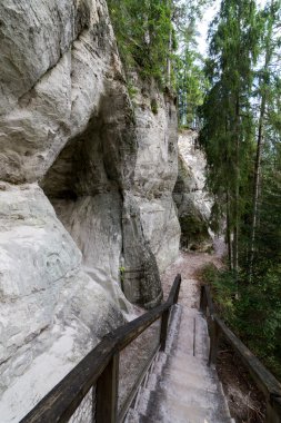 Antik kumtaşı kayalıklarla Gaujas Milli Parkı, Letonya
