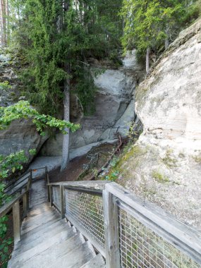 Antik kumtaşı kayalıklarla Gaujas Milli Parkı, Letonya
