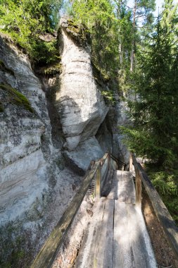 Antik kumtaşı kayalıklarla Gaujas Milli Parkı, Letonya