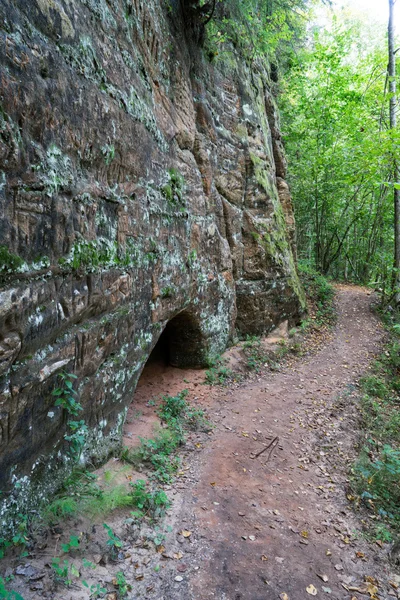 Falaises de grès antiques dans le parc national de Gaujas, Lettonie — Photo