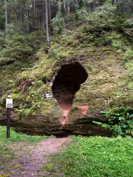 Antigas falésias de arenito no Parque Nacional de Gaujas, Letónia — Fotografia de Stock