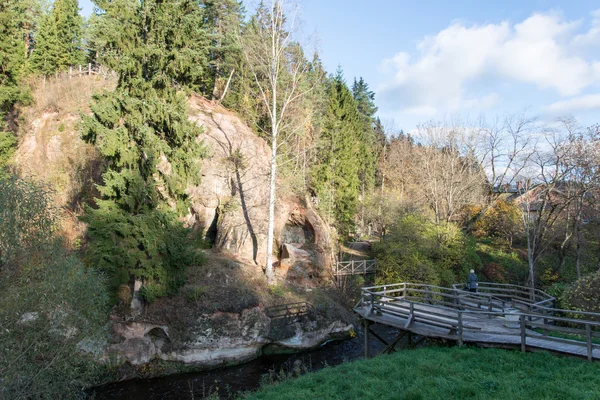 Gaujas 国立公園、ラトビアで古代の砂岩の崖 — ストック写真