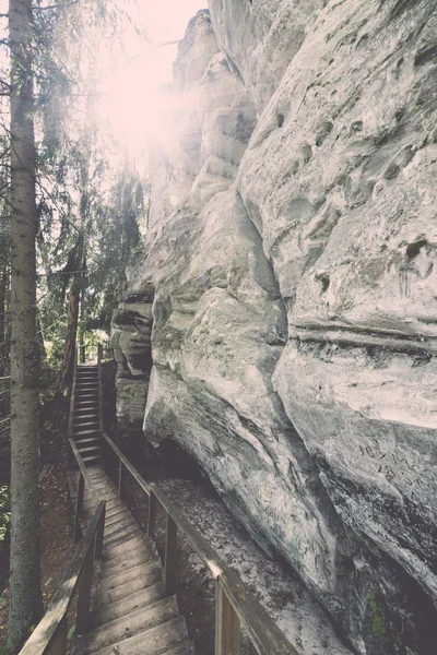 Ancient sandstone cliffs in the Gaujas National Park, Latvia - v — Stock Photo, Image