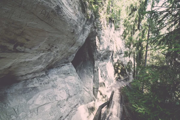 Ancient sandstone cliffs in the Gaujas National Park, Latvia - v — Stock Photo, Image