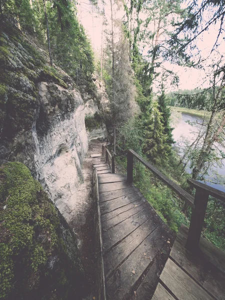 Antieke zandstenen rotsen in het Gaujas National Park, Letland - v — Stockfoto