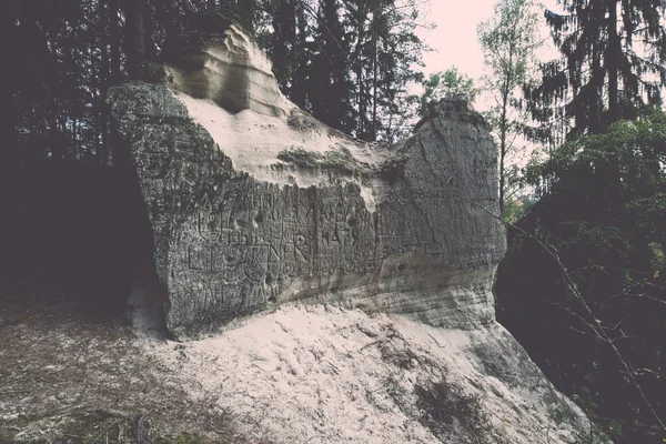 Ősi homokkő sziklák a Gaujas Nemzeti Park, Lettország - v — Stock Fotó