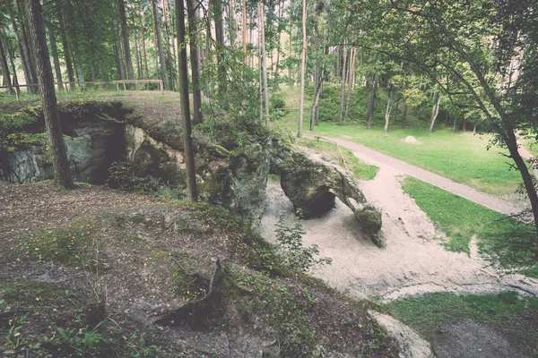 Gaujas Milli Parkı, Letonya - antik kumtaşı kayalıklarla v — Stok fotoğraf