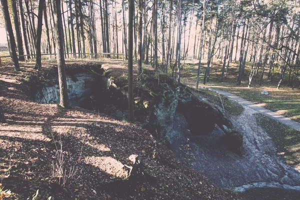 Стародавні пісковика скелі в національному парку Gaujas, Латвія - v — стокове фото