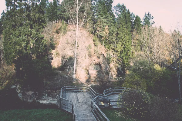 Falaises de grès antiques dans le parc national de Gaujas, Lettonie - v — Photo