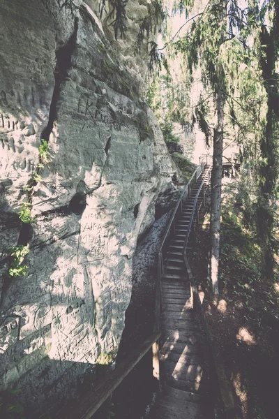 Falésias de arenito antigo no Parque Nacional de Gaujas, Letônia - v — Fotografia de Stock