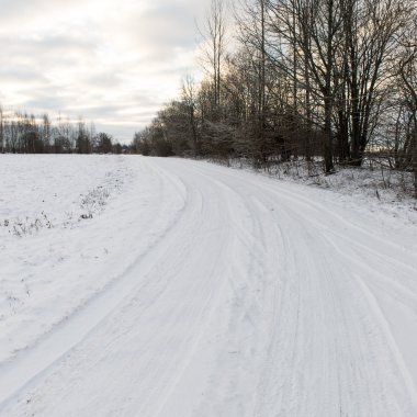 Kış ülkede karlı yol
