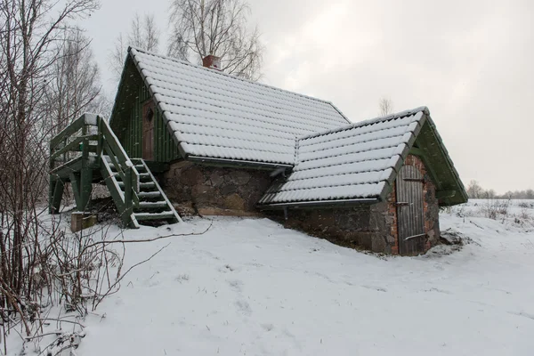 农村的平房，冬天在农村 — 图库照片