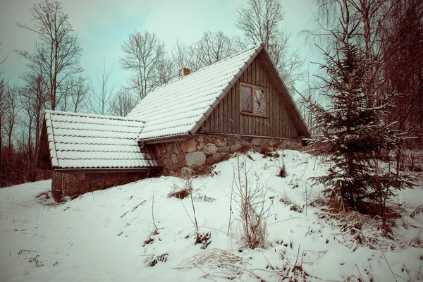 Vidéki ház télen vidéken - retro vintage — Stock Fotó
