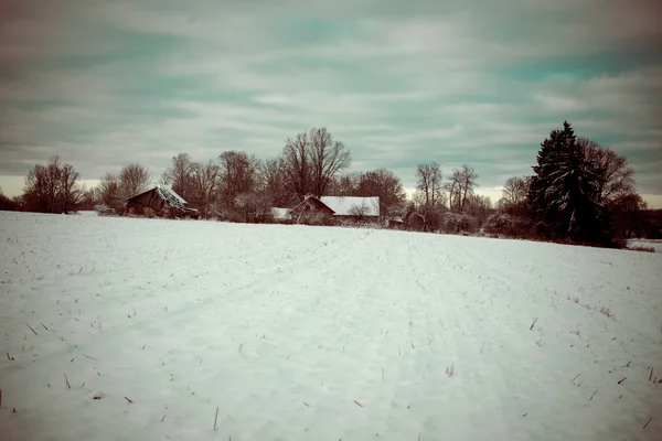Сельский коттедж зимой в сельской местности - ретро винтаж — стоковое фото