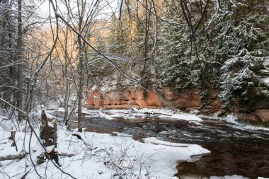 Donmuş kış nehir manzarası