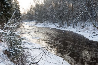 Donmuş kış nehir manzarası