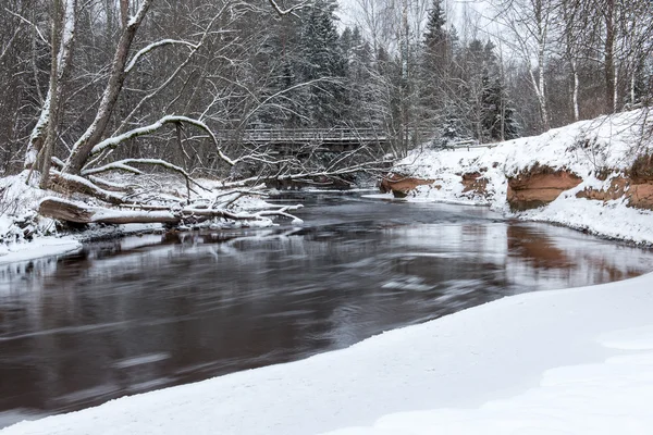 Заморожений зимовий річковий пейзаж — стокове фото