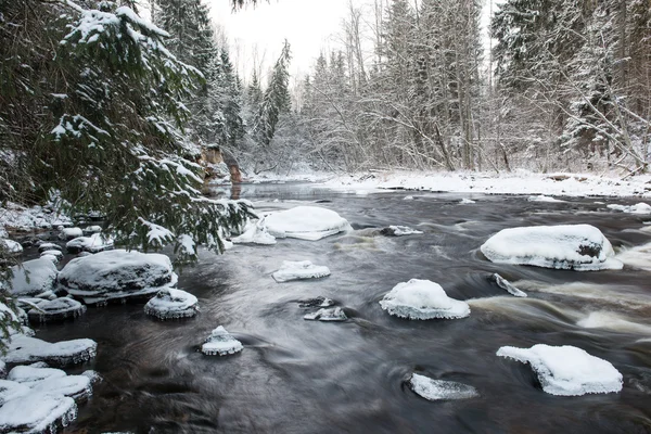 Frozen winter river landscape — Stock Photo, Image