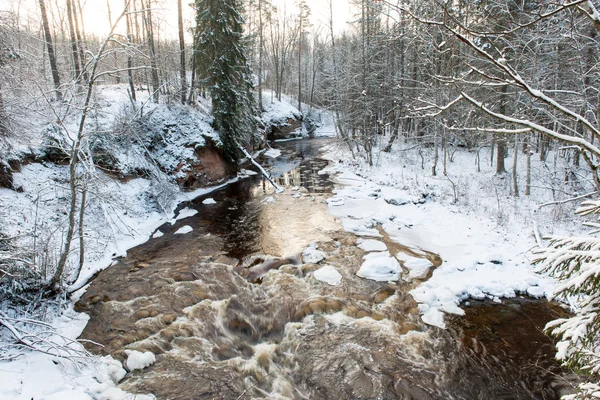 Vinterfrusen flodlandskap — Stockfoto