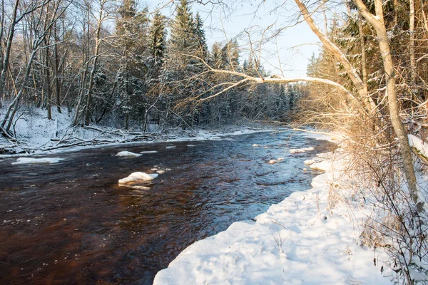 Ghiacciato inverno paesaggio fluviale — Foto Stock