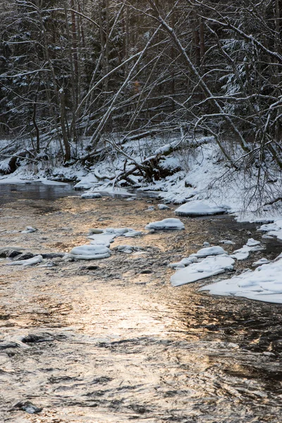 Zugefrorene winterliche Flusslandschaft — Stockfoto