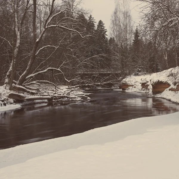 Paysage fluvial hivernal gelé - vintage rétro — Photo