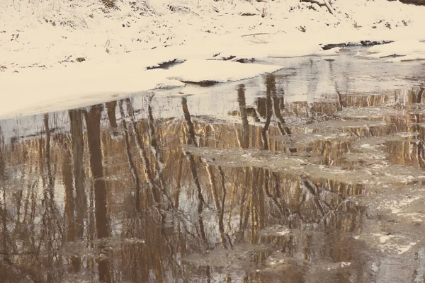 Zamrożone Zima Krajobraz rzeczny - retro vintage — Zdjęcie stockowe