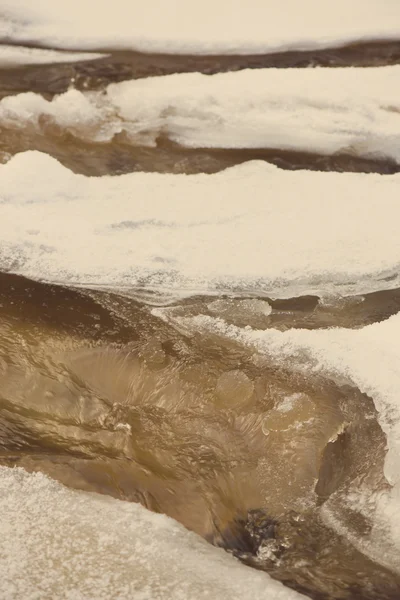 Abstrakte gefrorene Eisstrukturen im Fluss - Retro-Vintage — Stockfoto
