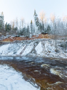 karlı kış nehir manzara karla kaplı ağaçlar ile
