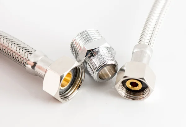 Elastic metal fiber water pipe with connectors — Stock Photo, Image