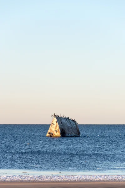 Zugefrorener Strand in der Nähe von Werft und Seehafen — Stockfoto