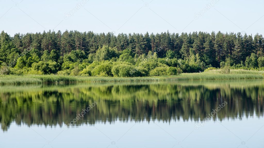 symmetric reflections on calm lake