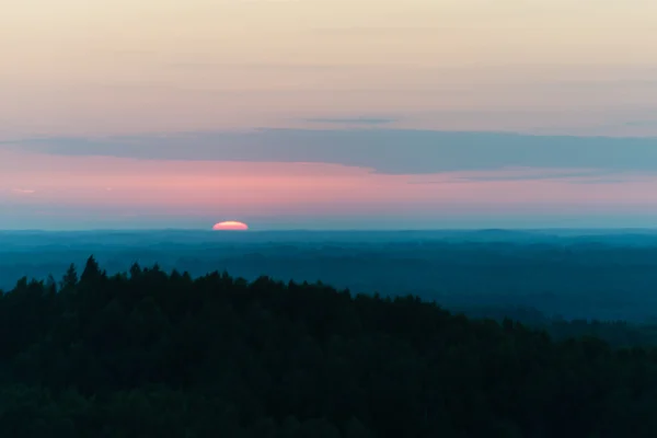 Драматический восход солнца над тёмным лесом — стоковое фото
