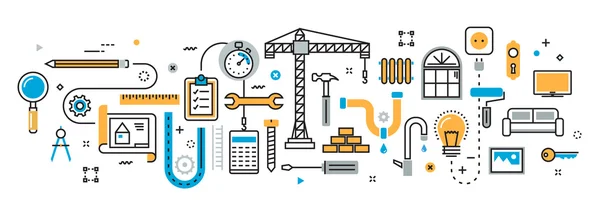 Plan de vivienda y proceso de remodelación casa de banner Web — Vector de stock