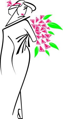 vektör çiçek ile şapkalı kadın silüeti