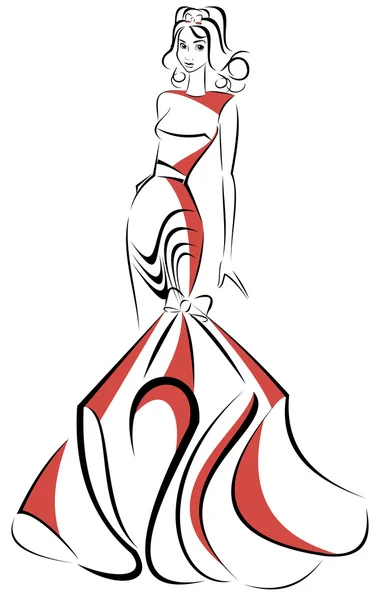 Σιλουέτα του όμορφη γυναίκα στο μακρύ κοκκινωπό φόρεμα - εικονογράφηση φορέας — Διανυσματικό Αρχείο