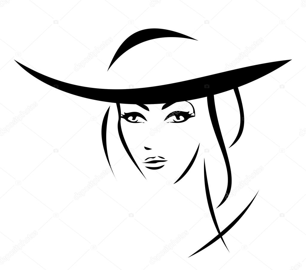 Vector silhouette - portrait of a beautiful girl in a hat