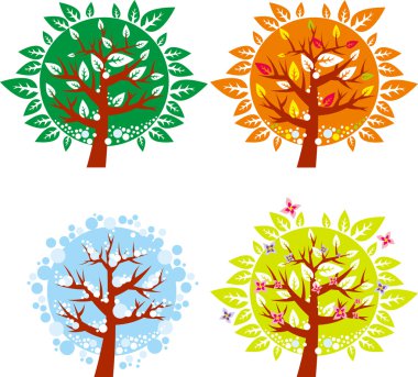 4 farklı mevsimde ağaç simgesi - vektör kümesi