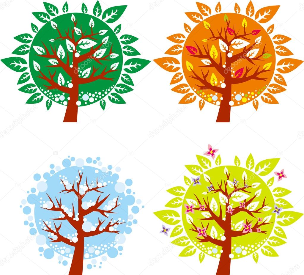 Tree icon in 4 different seasons - vector set