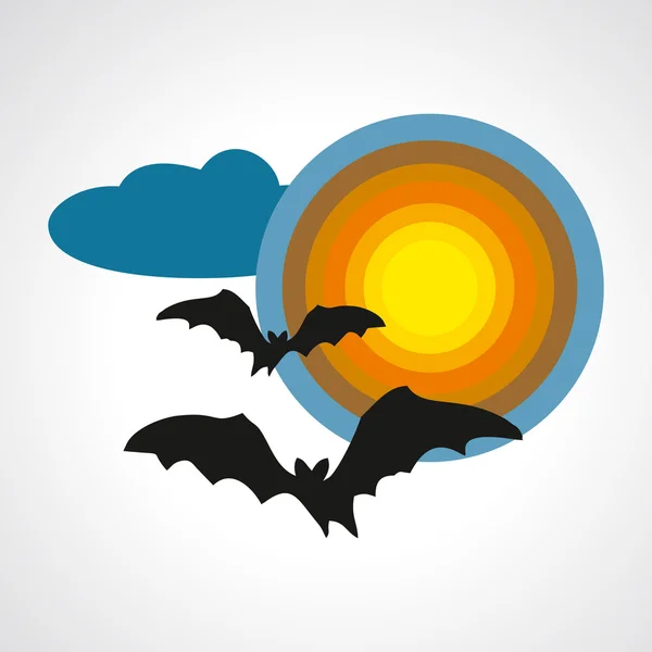 Siluetas de murciélagos en la luna llena símbolo de Halloween - ilustración vectorial — Vector de stock