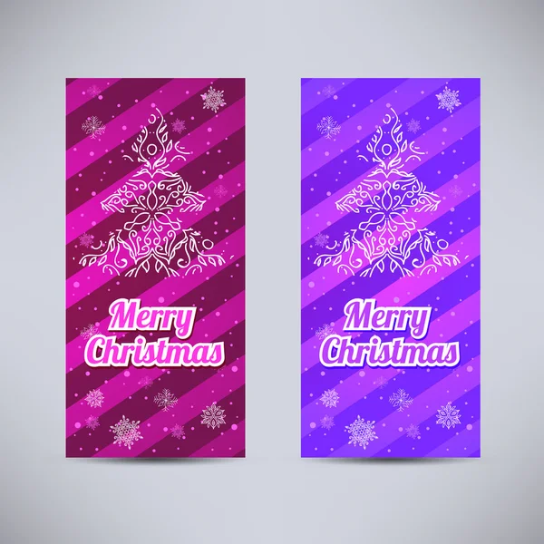С Новым годом и Рождеством векторные фоны розовый и фиолетовый вертикальный набор - елочка украшения и снежинки — стоковый вектор
