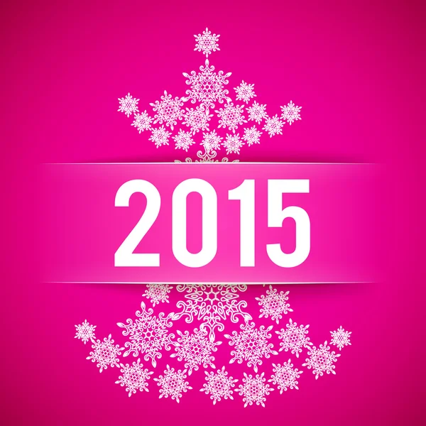 Happy New Year and Merry Christmas pink vector background with fir-tree from snowflakes 2015 — Stock Vector