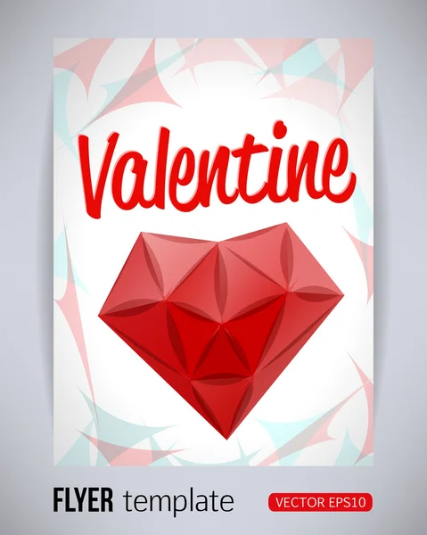 Buon San Valentino partito poster brochure modello di design con astratto cuore di cristallo geometrico rosso. Volantino tipografico invito vettoriale illustrazione — Vettoriale Stock