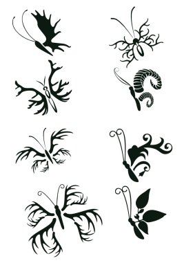 Kelebek - vektör çizim egzotik olağandışı siluetleri kümesi