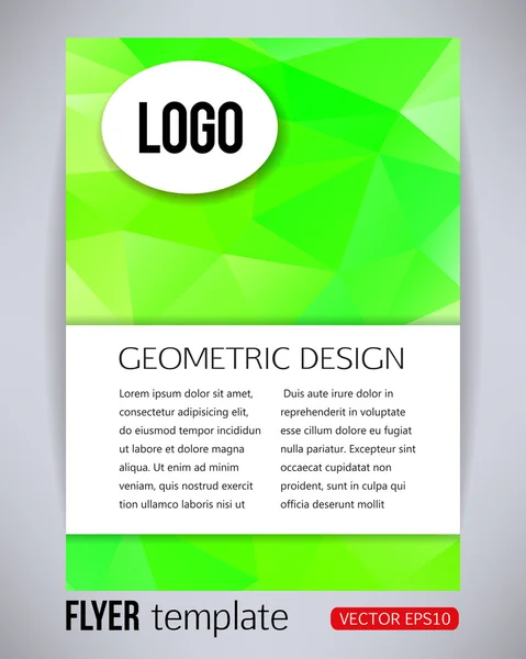 Groene geometrische rechthoekige brochure en flyer ontwerpsjabloon, vectorillustratie — Stockvector